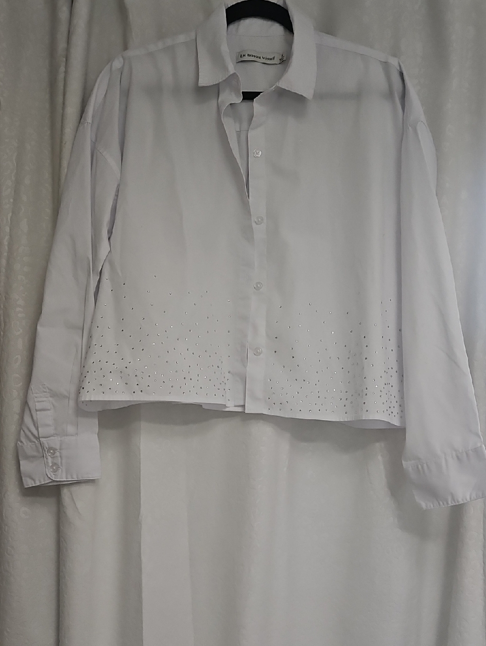 Rebecca Minkoff White Cropped Button-Up Shirt with Hem Studs